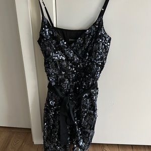 Express Blue/Black/Gold Sequin Mini Dress